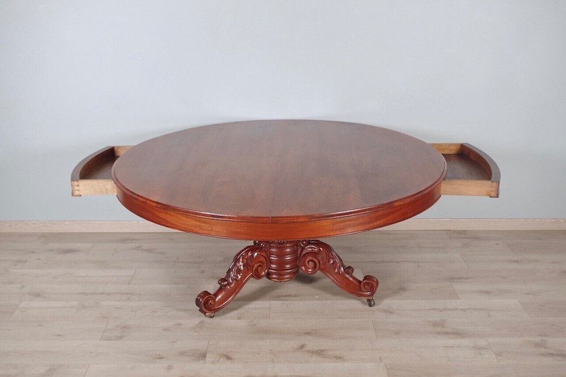 Important Louis-Philippe mahogany and walnut pedestal with center foot gallery