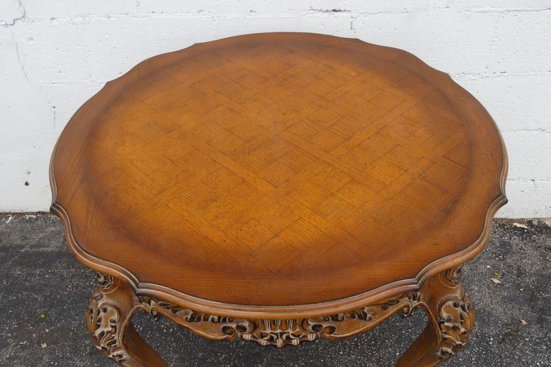 French Heavy Carved Parquet Inlay Round Side Center Table 3524 gallery