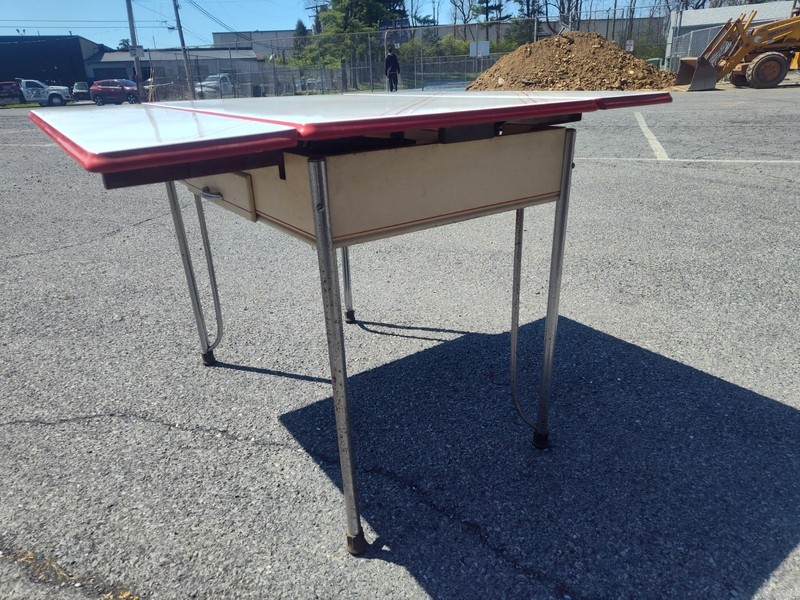 Vintage Porcelain Enamel Red And White Table With Retractable Wings gallery