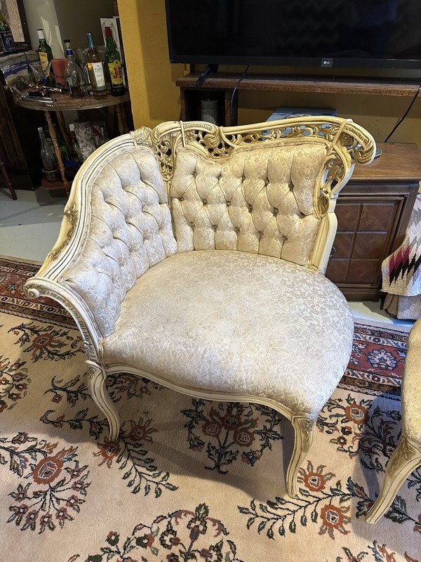 Provincial Set 3 Pieces, 2 Corner Chairs And 1 Table With Marble Top, Antique gallery
