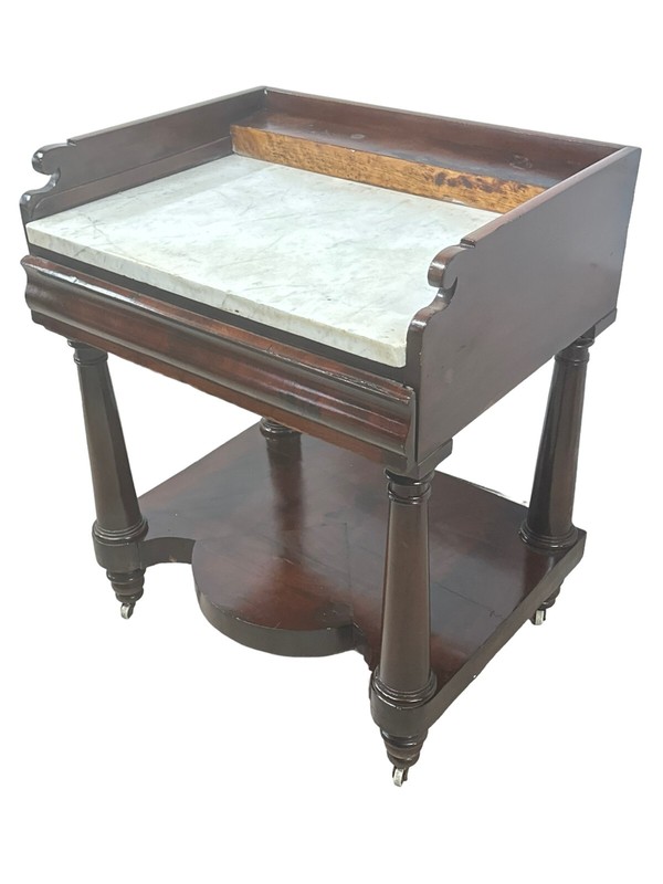 Antique NY Empire classical mixing table 1830 marble top stand mahogany Meeks gallery