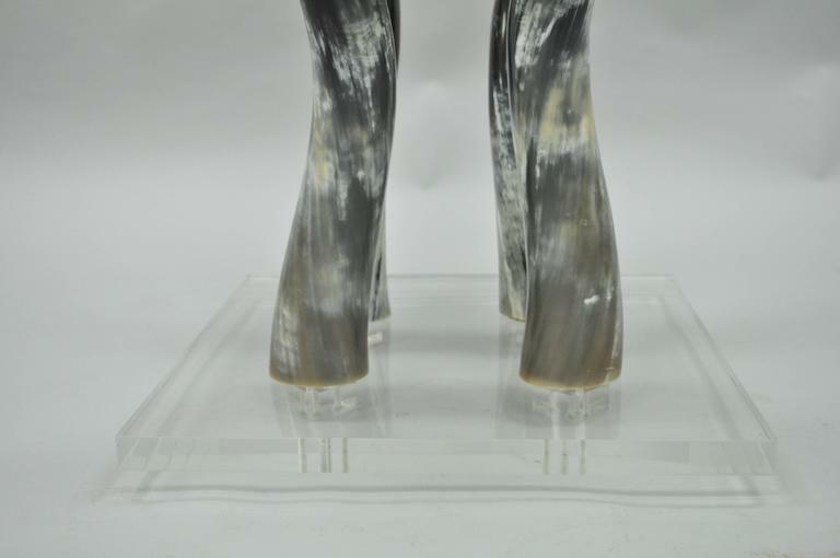 Mid Century Modern Chic Lucite and Horn Round Glass Occasional Side Table gallery