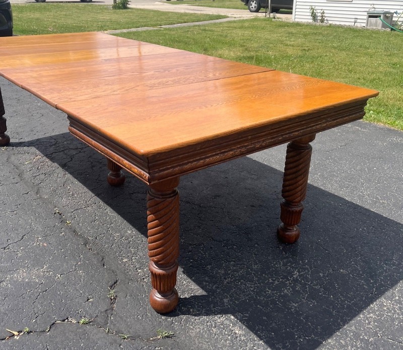 Vintage 1900s Solid Oak Farmhouse Large Extension Dining Table Jacobean English gallery