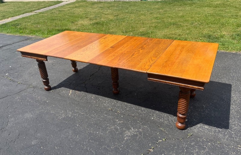 Vintage 1900s Solid Oak Farmhouse Large Extension Dining Table Jacobean English gallery