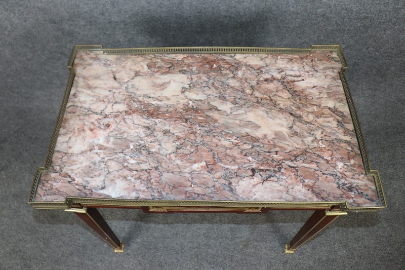 French 1920s era Breccia Marble Top Louis XVI Style Mahogany Console Table gallery
