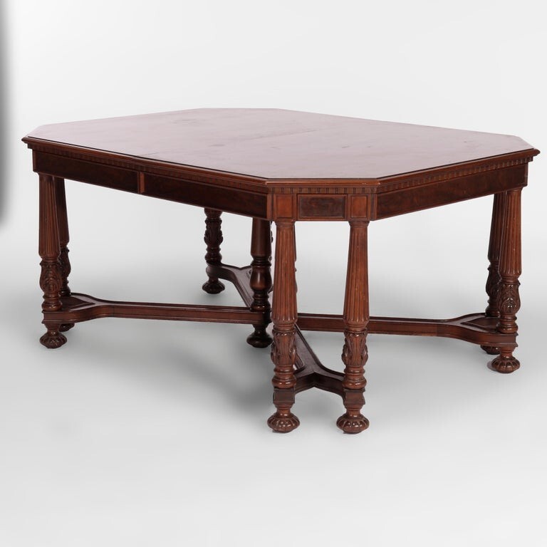 Antique Neoclassical Carved Walnut & Burl Dining Table Circa 1930 gallery