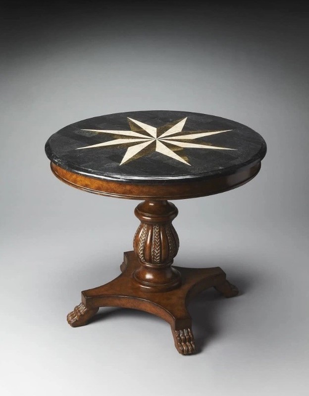 Butler Andorra Table Fossil Stone Star Inlay Round Paw Ft Pedestal Center Hall
