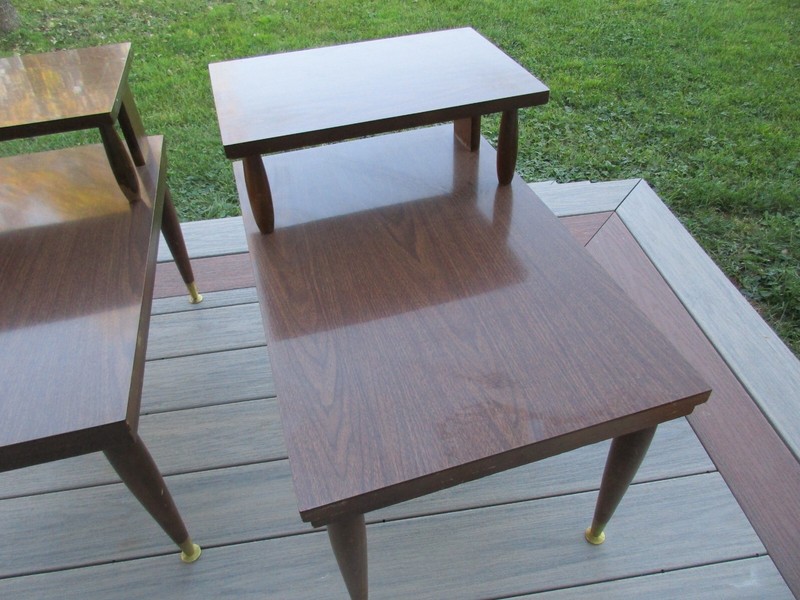 2 Mersman Mid Century Modern 2 Tier End Side Tables 1960's Formica Tops gallery
