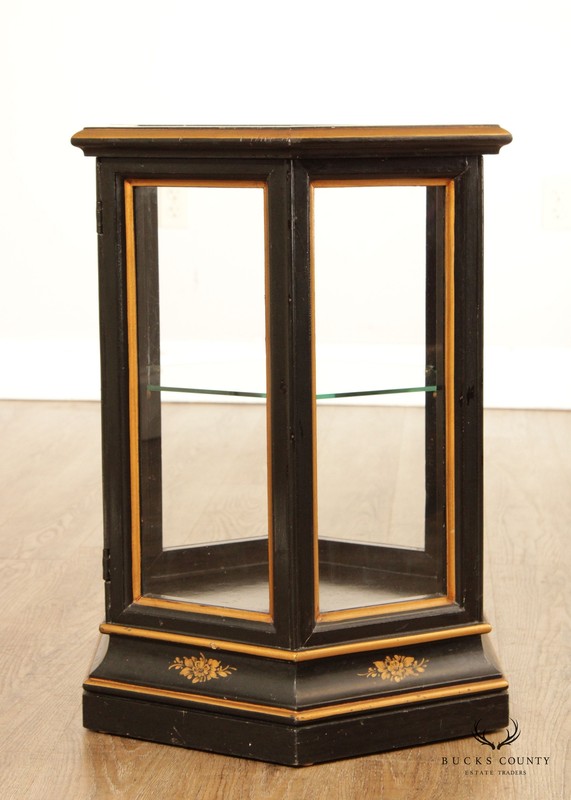 Chinoiserie Decorated Black and Gold Vitrine Side Table gallery