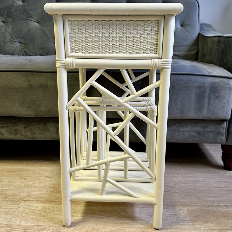 Bamboo Rattan Wood Side End Table Magazine Stand Boho 60’s 70’s Rustic 25” MCM gallery