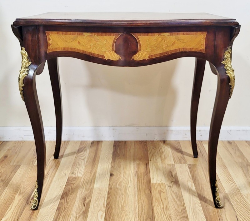 Antique AMERICAN Made FRENCH Louis XV Marquetry DROP LEAF Center TABLE Desk gallery