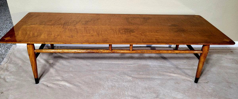VINTAGE DANISH MCM WOOD SURFBOARD COFFEE TABLE 56" X 19" X 14" gallery