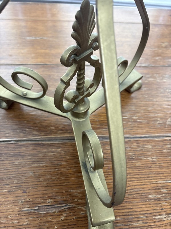 Vintage Wrought Iron Gold Base/mirror Top Accent Table. 22.75”H x 16.5 Diameter gallery