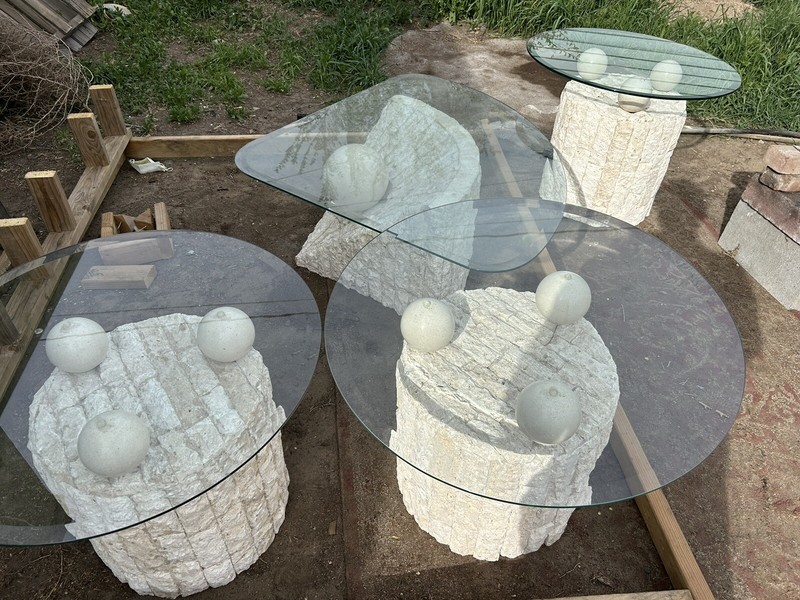 Rare Vintage Coral Coffee Table & Three Side / End Tables