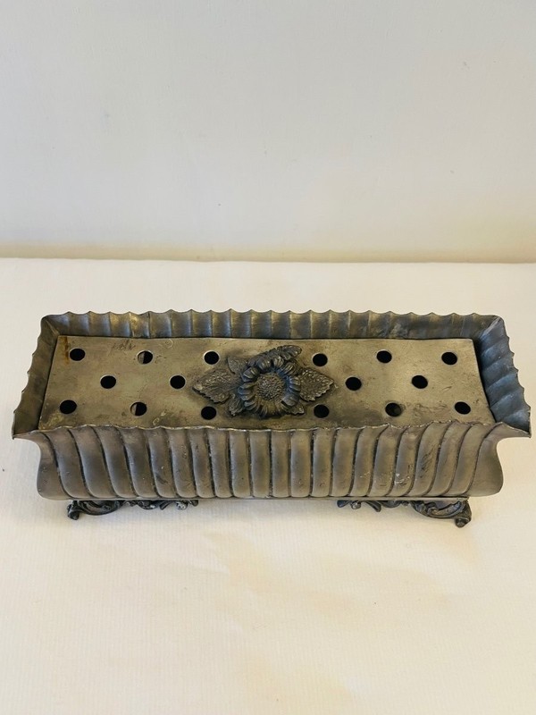 Antique Italian Pewter Pique-Fleurs Crowned N Floral Centerpiece Table Decor 19C gallery