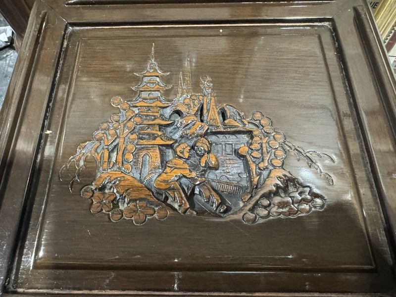 Vintage Engraved Nesting Tables Oriental Rose Wood Beautiful gallery