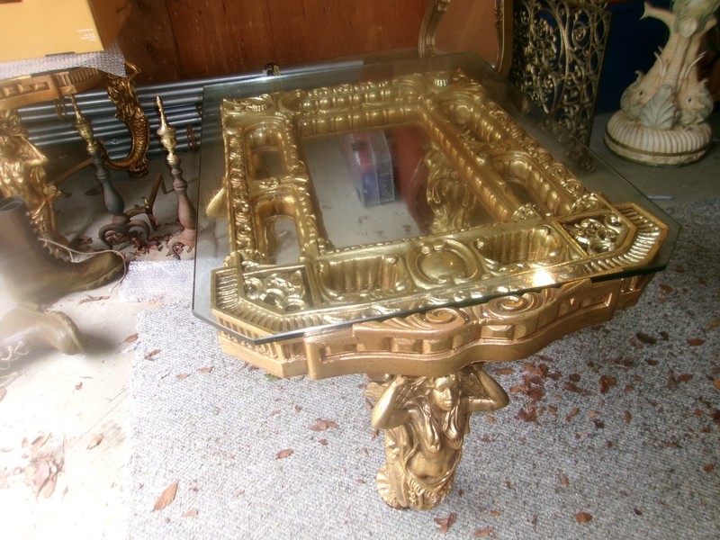 Mid Century Retro Hollywood Regency Gilt Gold Mermaid Leg Table Solid Heavy Rare