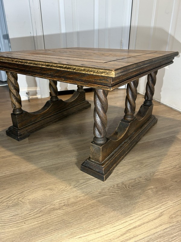 Vintage Solid Wood Side Table w/ Barley Twist Legs, 24”x24”x14.5” Rustic Look gallery