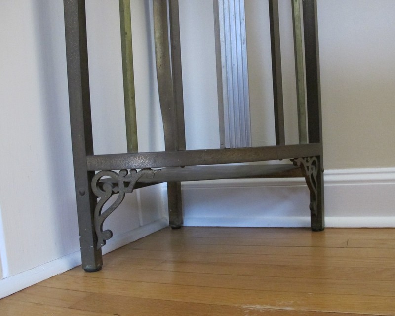 antique brass or bronze corner table pedestal - slate (or stone ?) top gallery