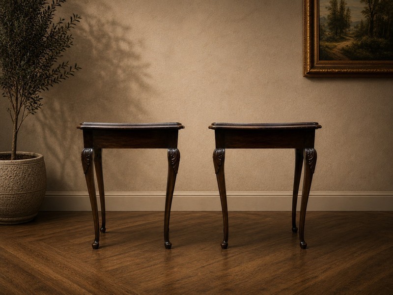 PAIR BURR WALNUT QUEEN ANNE TABLES Vintage Nest Side Lamp Tables UK DELIVERY gallery
