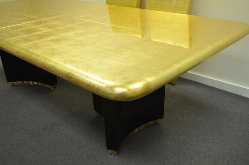 Art Deco Maison Jansen Style Custom Gold Leaf Extension Dining Conference Table gallery