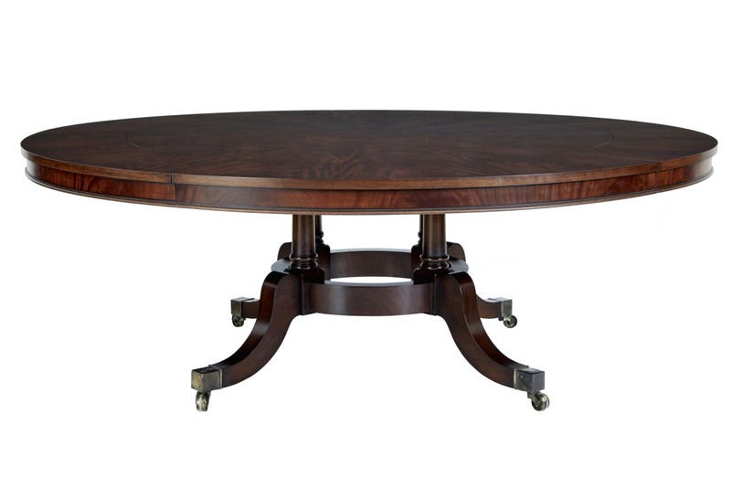 LARGE REGENCY REVIVAL ENGLISH MADE MAHOGANY JUPE DINING TABLE