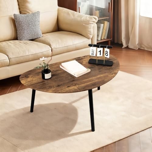 Mid Century Modern Small Oval Coffee Table - Rustic Espresso Wood Accent Table 3 gallery