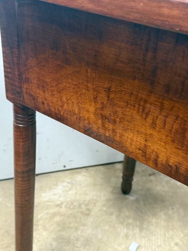 antique bench made tiger maple & walnut work table night stand end 1800s drawer gallery