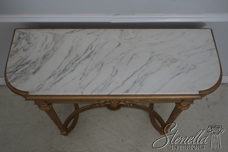 L64447: Vintage French Louis XVI Marble Top Gold Console Table w. Mirror gallery