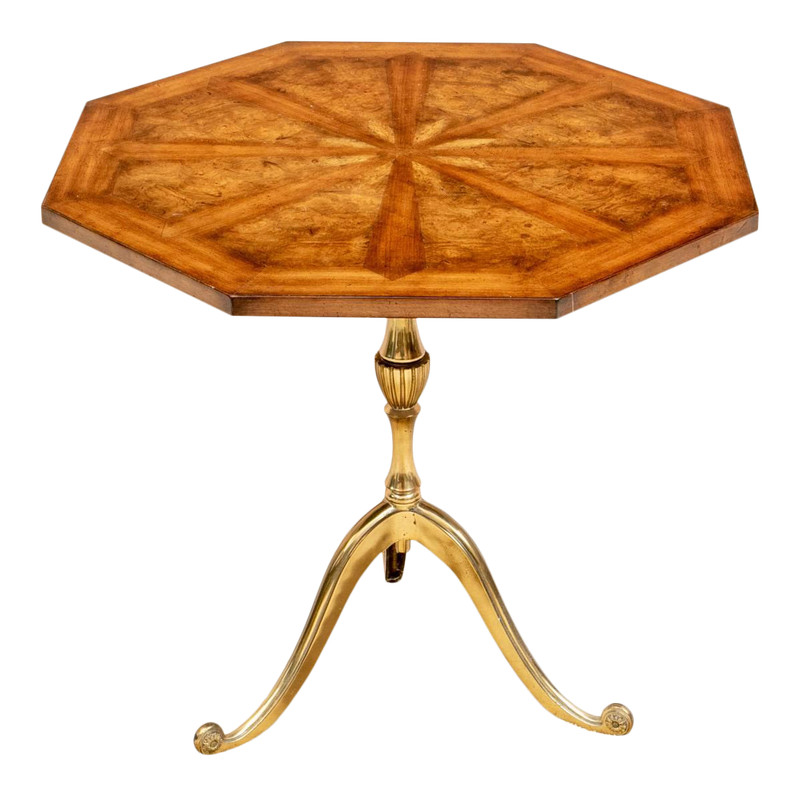 Early 20th Century Finely Figured Parquetry Octagonal Top Tripod Side Table
