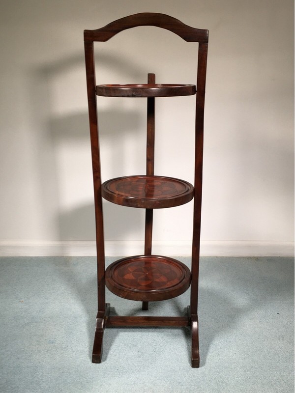 A Vintage Edwardian Inlaid Three-Tired Muffin Stand