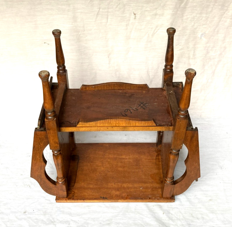Antique Carved Solid Wood Side Table with Magazine Rack and Shelf - Rare!! gallery
