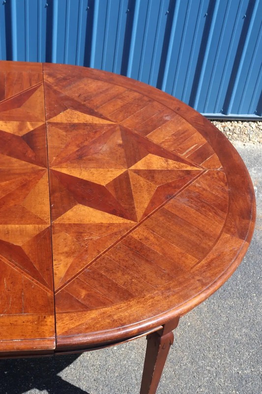 Fine Quality Italian Provincial Paquetry Walnut Dining Table W Leaf gallery
