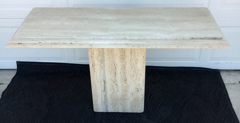 Vintage Mid Century Stone International Italy Travertine Stone Console Table