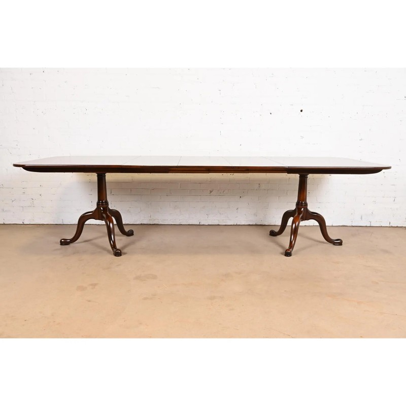 Henkel Harris Georgian Solid Cherry Wood Double Pedestal Extension Dining Table gallery
