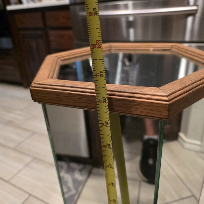 Vintage 30" Mid Century Modern Mirrored Hexagon Pedestal Plant Stand Table Wood gallery