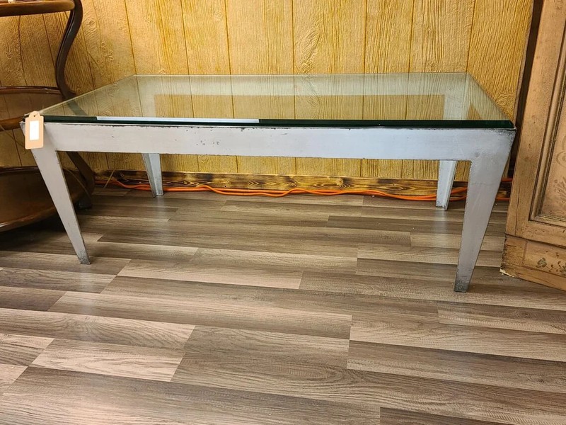 Modern Rustic Accent/Coffee Table with Glass Top and Metal Base gallery