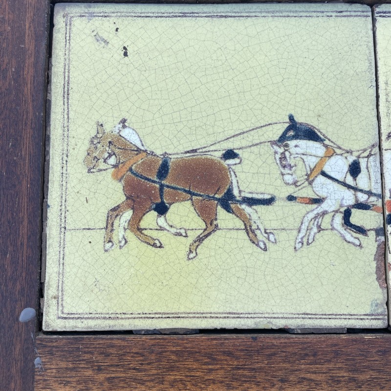 Vintage End Table Wood 1930's D&M?w 2 Tiles CoachingScene By Cecil Aldin gallery