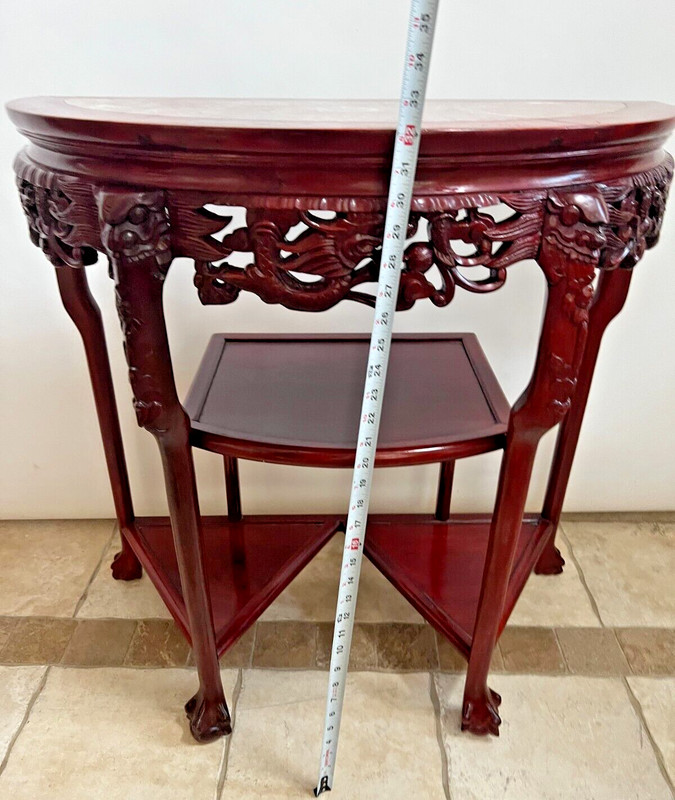 Vintage Demilune Console Table Three lower shelves carved claw feet Etagere gallery