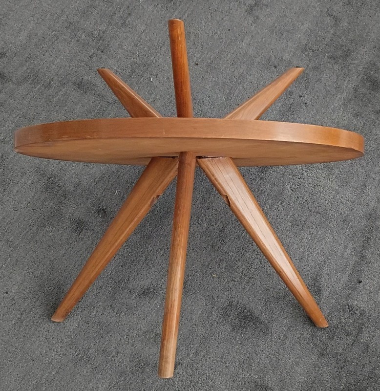 MCM Round Wood Side Table 3 Leg Black Glass Top FINE Stunning Design gallery