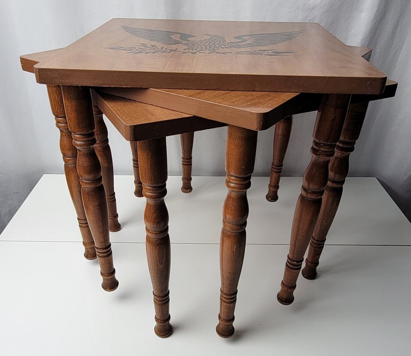 Set Vtg Mcm Stacking Nesting Tables TV Snack Plant Stand EAGLE gallery