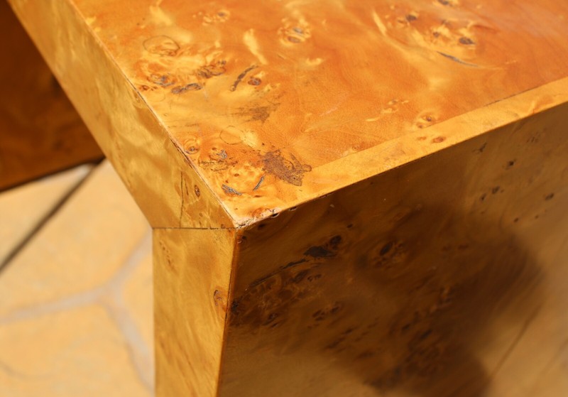 MILO BAUGHMAN THAYER COGGIN ATTRIBUTION MODERNIST BURL WOOD VENEER TABLE #690 gallery