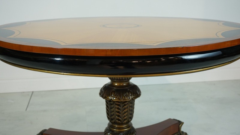 Inlayed Mahogany Center Table with Brass detailing and Claw foot gallery
