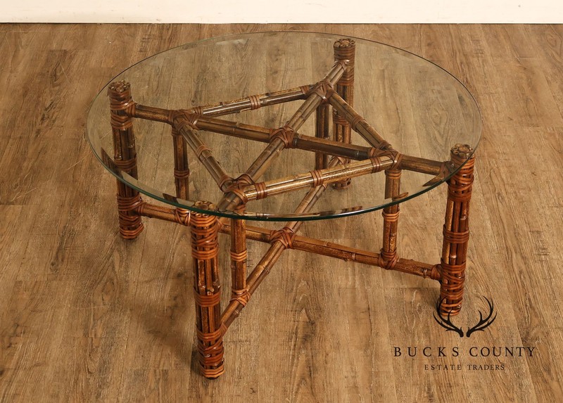 McGuire Bamboo And Rattan Round Glass Top Coffee Table gallery