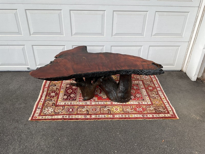 Rustic Handcrafted Free Form Live Edge Slab Redwood Large Coffee Table gallery