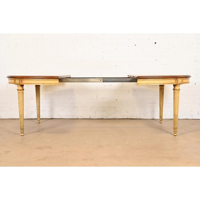 Karges French Regency Louis XVI Burled Walnut Extension Dining Table, Refinished gallery