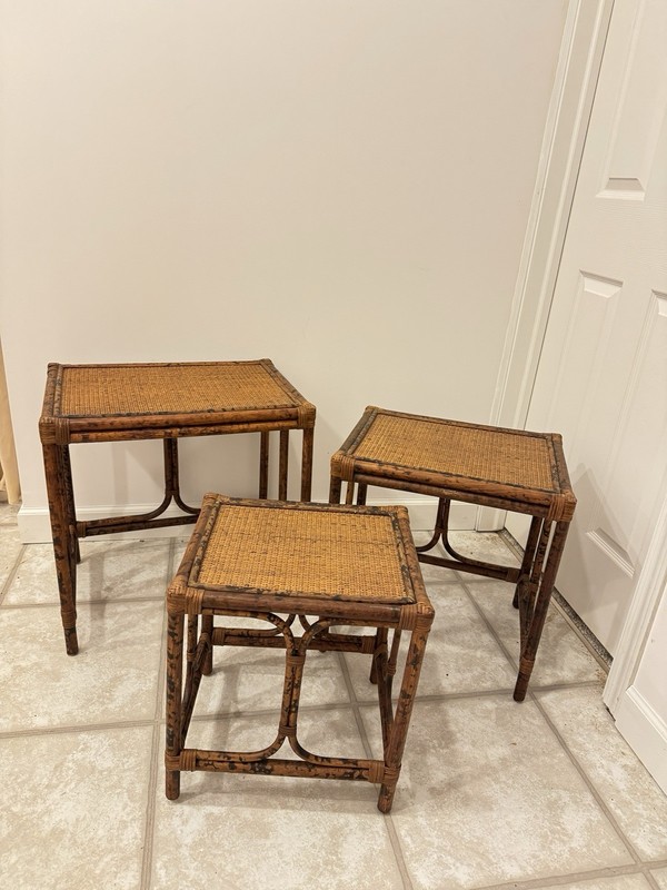 Vintage Bamboo & Wicker Nesting Tables - Set of 3, Boho Decor, Mid-Century Style gallery