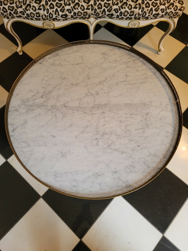VTG Painted Danby MARBLE TOP Accent Table French LOUIS XVl Style w/Brass Gallery gallery