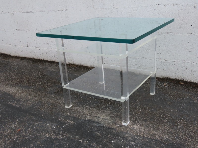 Hollywood Regency Two Tiers Lucite Glass Top Side End Table 6382 gallery