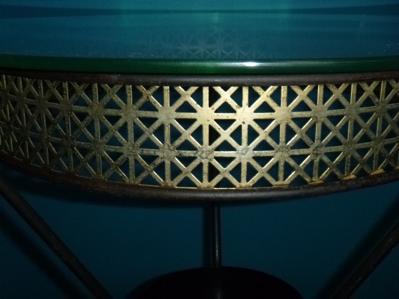 Vtg 1950s Black & Gold Metal Mesh Tripod Side Table W/ Glass Top & Planter 23" H gallery